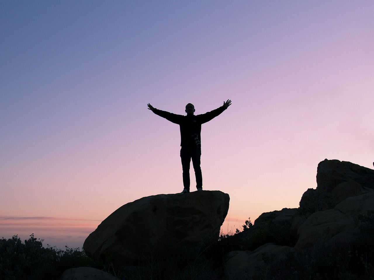 person, silhouette, sunset